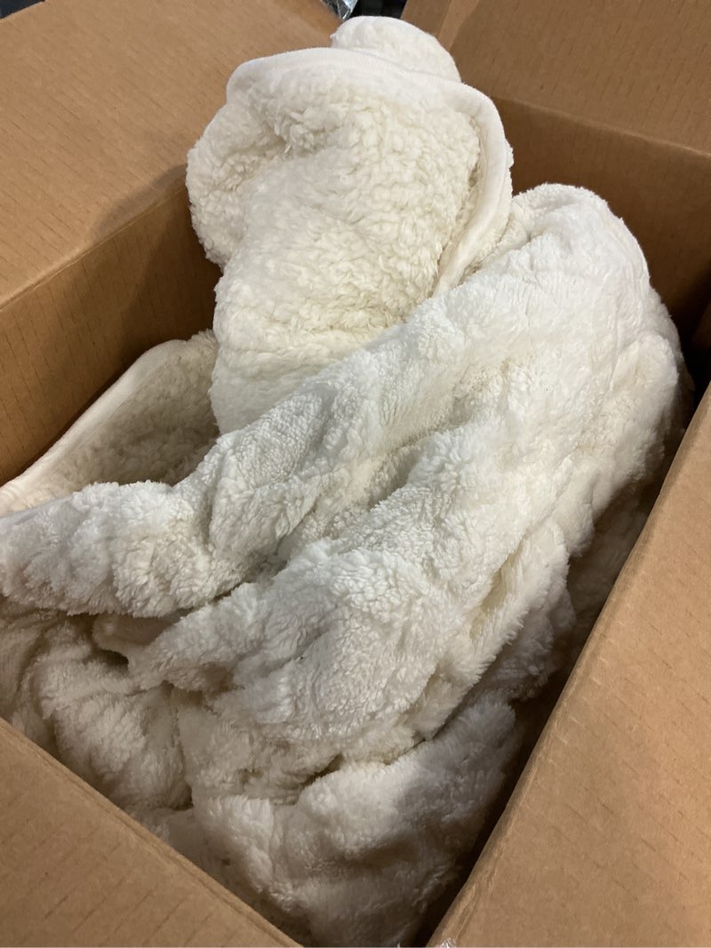 Condition photo showing Good Condition for Drewin Weighted Blanket 15lbs Queen Size, Soft and Thick Jacquard Sherpa Heavy Blanket for Calming and Relax, Dual Sided Ultra Soft Fuzzy Throw Blanket with Ceramic Beads, 60 x 80 inches, Cream White Jacquard Cream White 60*80 15LBS