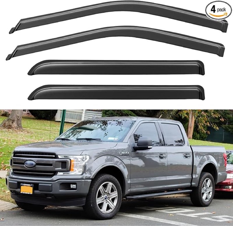 yqautec window visors rain guards for 2015-2026 ford f150 supercrew & 2017-2026 f-150 raptor f250 f350 f450 f550 super duty crew cab, out-channel window vent deflectors visors shades protectors