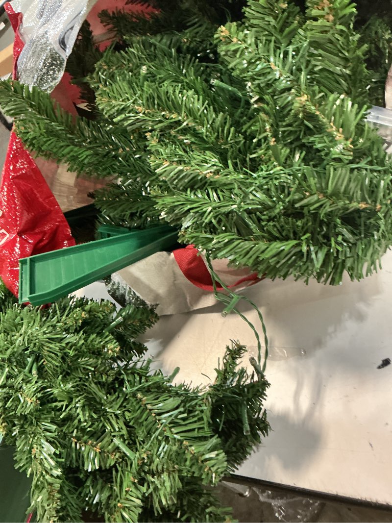Condition photo showing As Is for goplus 4.5ft prelit pencil christmas tree, premium hinged fir tree, with 150 led lights and solid metal stand, easy assemble, ideal xmas decor for home and office green 4ft 6in