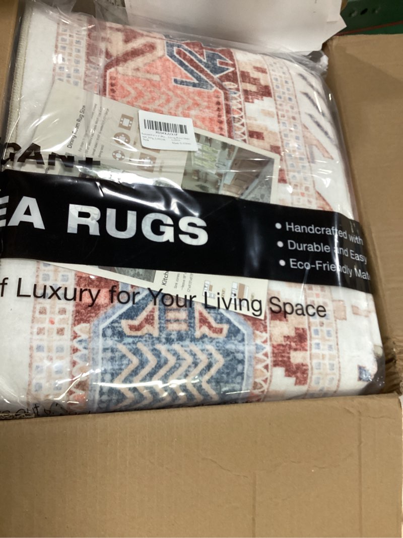 Condition photo showing Good Condition for 6x9 area rugs for living room - large carpet ultra thin soft washable oriental vintage floral distressed rug big indoor carpets for bedroom nursery dorm home decor aesthetic - beige blue beige blue 6' x 9' (rectangular)