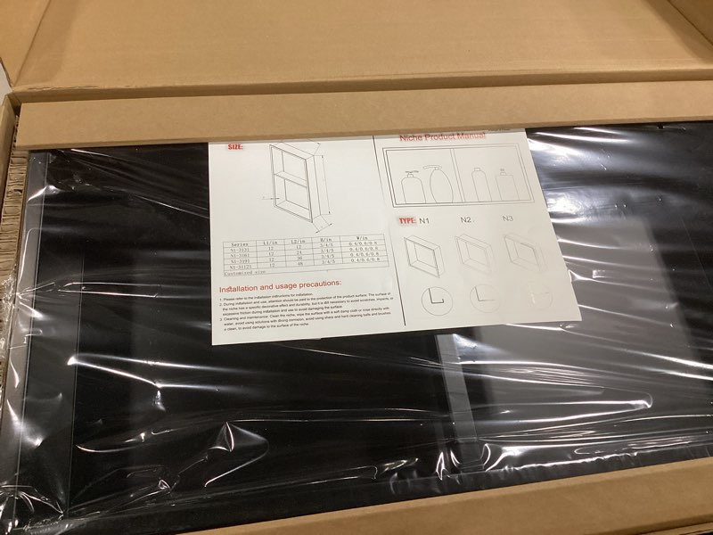 Condition photo showing New/Like New for No Tile Needed Shower Niche for Bathroom Storage,Recessed Wall Niche,Double Shelves,Stainless Steel(Black, 24 * 12 in) Black 24 * 12 in