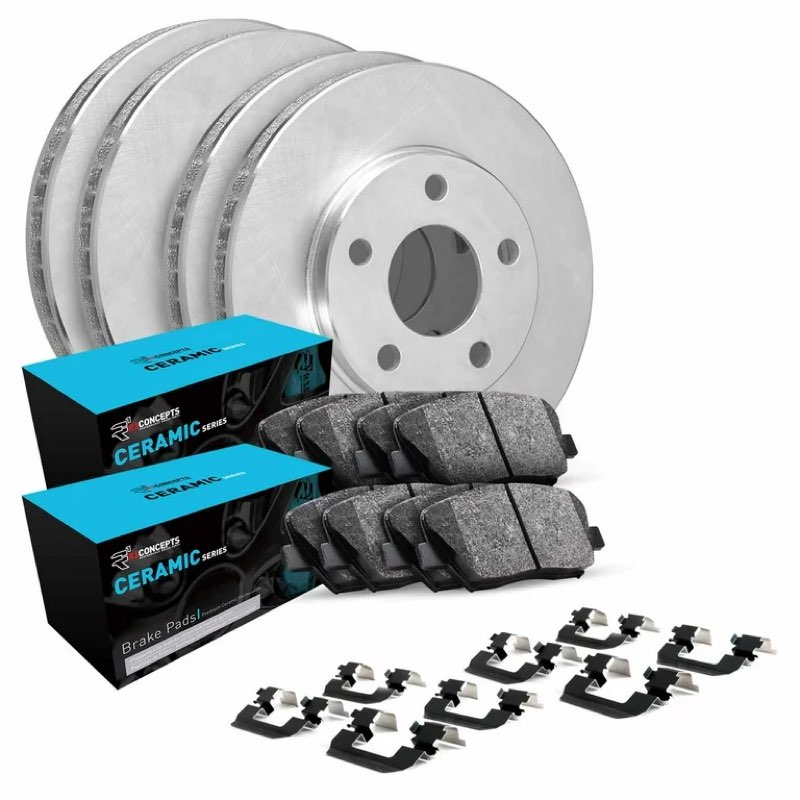 r1 concepts front rear brakes and rotors kit |front rear brake pads| brake rotors and pads| ceramic brake pads and rotors |hardware kit wfwh2-03061