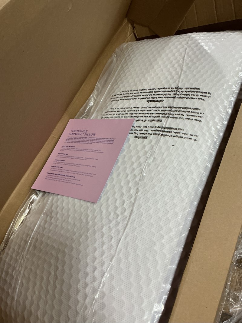Condition photo showing New/Like New for purple harmony pillow – talalay latex foam cooling pillow for combo or side sleepers, 360º hex gelflex grid for no-pressure support and luxurious weightless feel - king, medium feel, med height king - medium