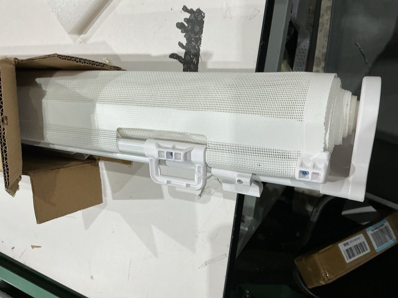 Condition photo showing As Is for 120 inch retractable baby gates 34 inch tall, retractable gate with reinforced strip design to prevent crawling through, 10 ft extra wide retractable dog gate for indoor/outdoor white 34" tall x 120" wide