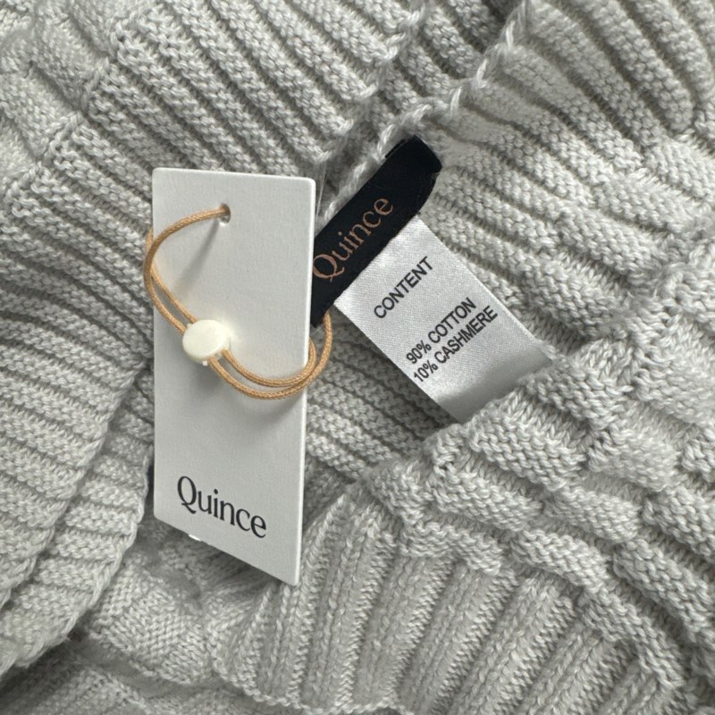 quince, cotton cashmere knit blanket throw light gray  50”x60”/ ligth grey