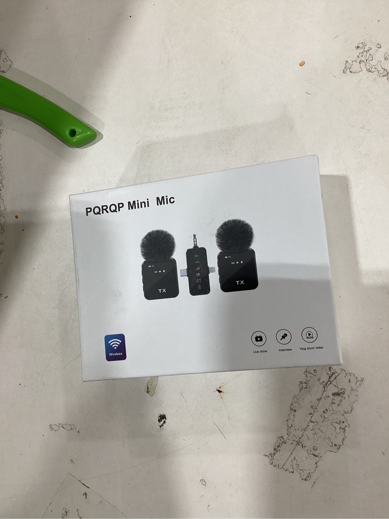 Condition photo showing New/Like New for PQRQP 3 in 1 Microphone for iPhone/Android/Camera, Wireless Microphones, 328ft Transmission, 18H Battery Life, Mini Microphone for Record Interview, Vlogs, Tiktok, Instrument Ebony Black
