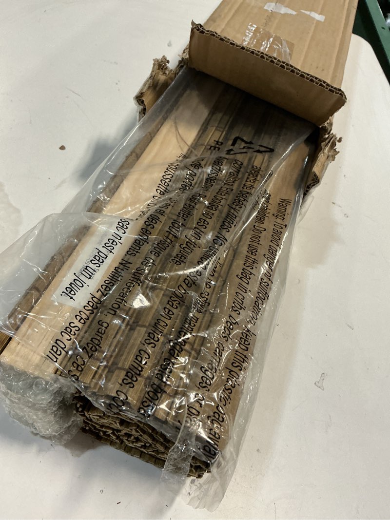 Condition photo showing As Is for LazBlinds No Tools No Drill Cordless Bamboo Roman Shades, Light Filtering Window Treatment, Roll Up Bamboo Blinds for Windows 25'' W x 48'' H, Eastfield Teak Light Filtering-eastfield Teak 25" W x 48" H