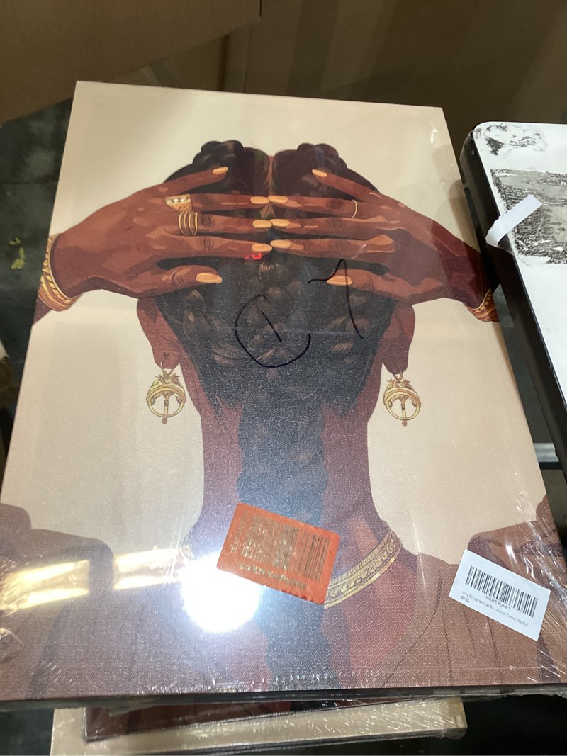 Condition photo showing Good Condition for 3 pcs african american woman canvas wall art fashion afrocentric black girl grill melanin paintings pictures wall decor poster print artwork for living room bedroom home decoration (canvas, 16x24in) 16x24in canvas