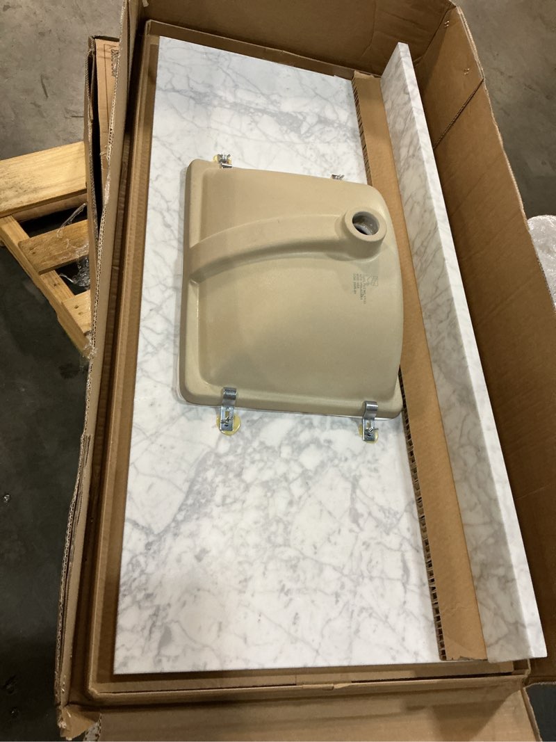 Condition photo showing Good Condition for allen + roth natural carrara marble 49-in x 22-in white natural marble undermount single sink 3-hole bathroom vanity top