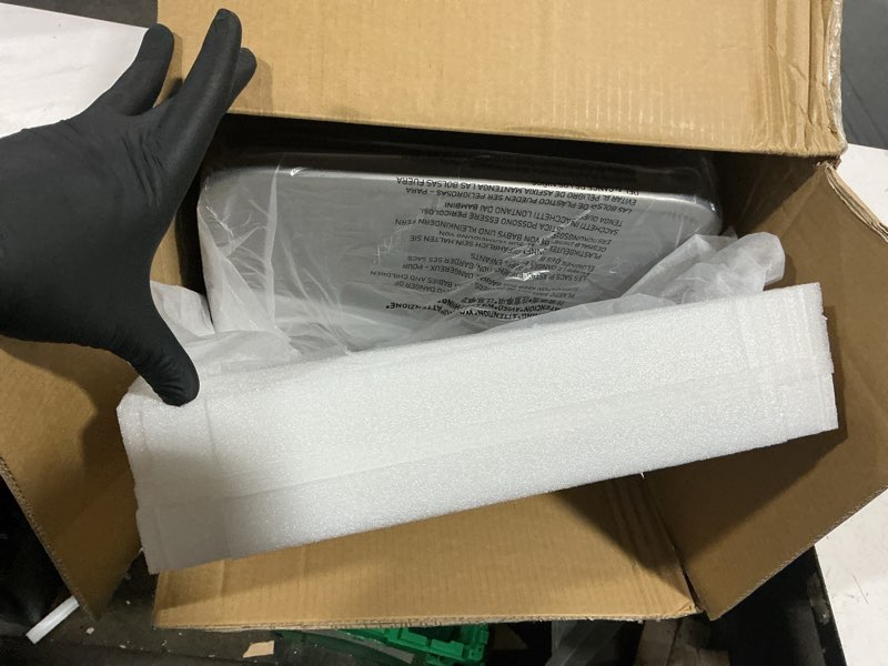 Condition photo showing As Is for eko madison matte stainless 50 liter/13.2 gallon step trash can w/inner liner - fingerprint resistant finish 50l matte stainless