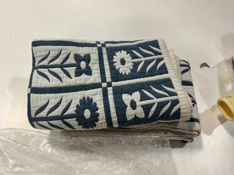 Condition photo showing As Is for organic cotton jacquard floral sham set, standard, glacier blue
