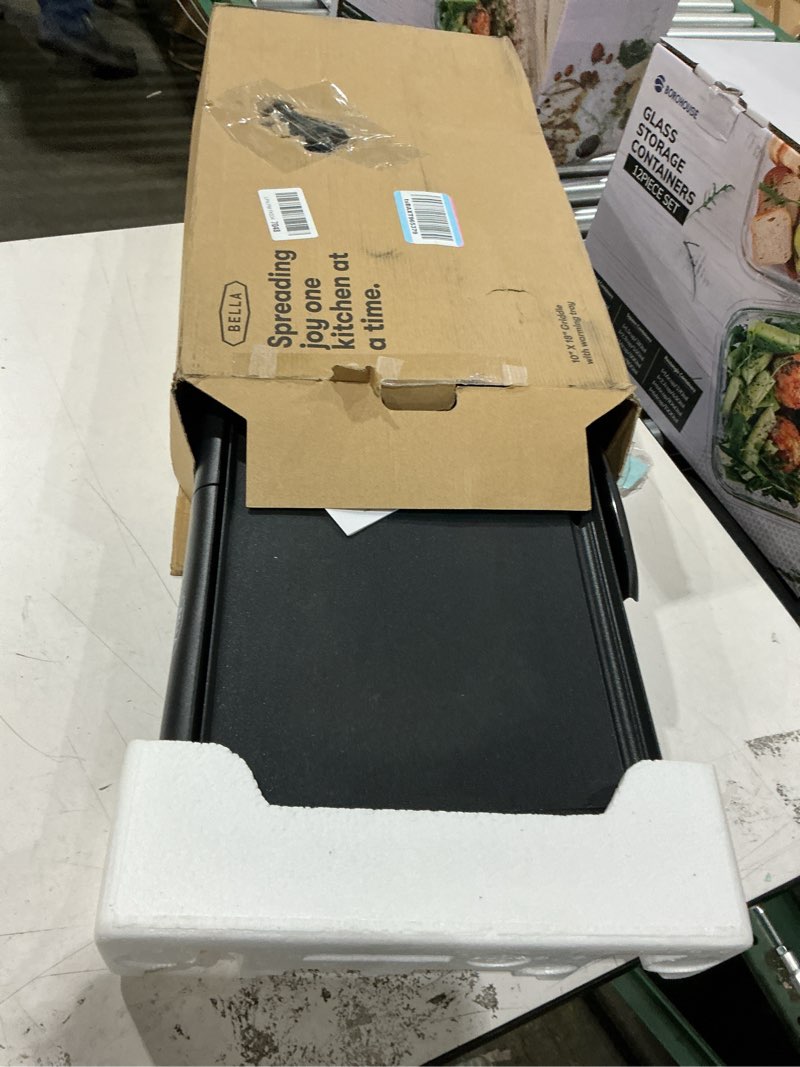 Condition photo showing New/Like New for bella electric griddle with warming tray - smokeless indoor grill, nonstick surface, adjustable temperature & cool-touch handles, 10" x 18", copper/black, pfoa & ptfe free 10 x 18"
