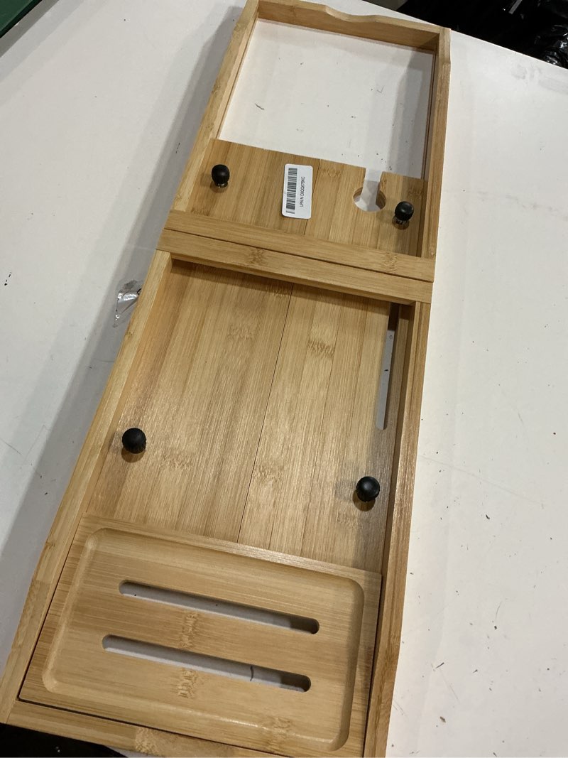 Condition photo showing Good Condition for premium bamboo bathtub tray caddy - bath tub tray table for bathtub - bath caddy tray for bathtub, expandable size, fits most bath tubs natural(bamboo wood color)