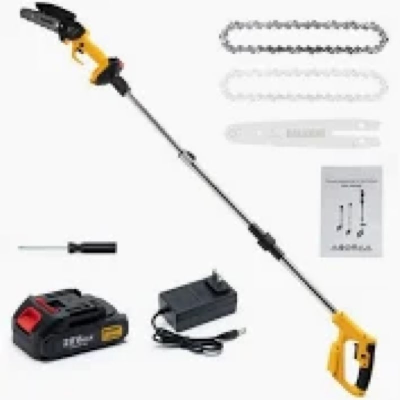 IMOUMLIVE 2-IN-1 Cordless 8 Inch Pole Saw & Chainsaw, 21V 3Ah Battery, 14.7ft Max Reach, 8.3lb Lightweight, Powered Pole Saws for Tree Trimming, Tree Trimmer for Branch Cutting