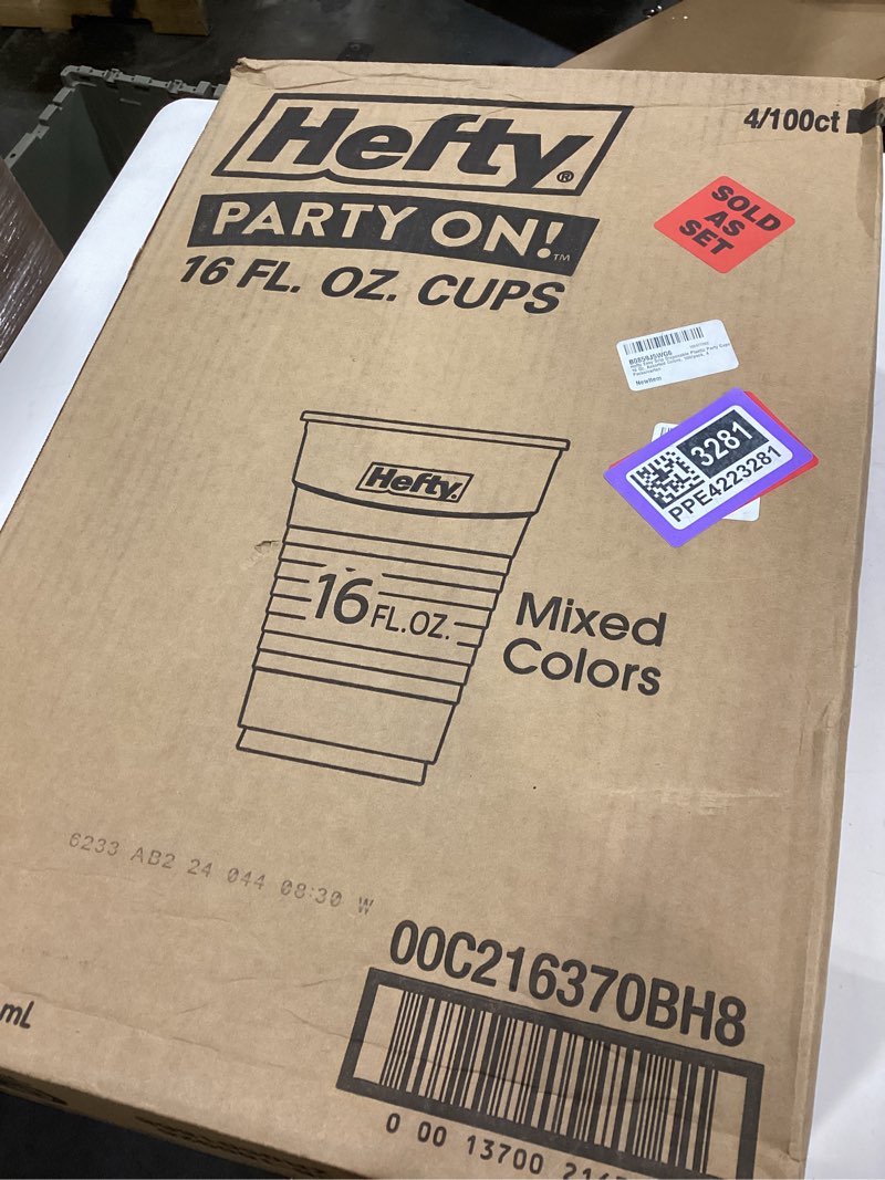 Condition photo showing Good Condition for hefty easy grip disposable plastic party cups, 16 oz, assorted colors, 100/pack, 4 packs/carton