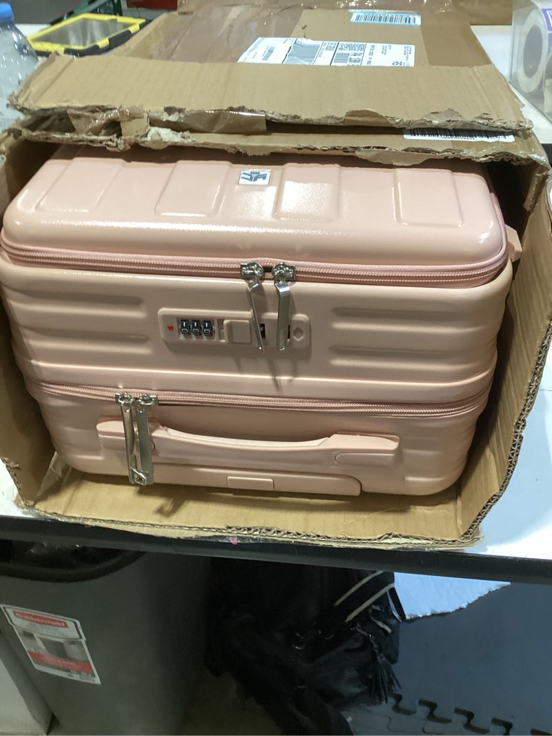 Condition photo showing Good Condition for gets carry on luggage airline approved,20 inch abs+pc hardshell spinner luggage with cup phone holder and usb charger,front pocket durable suitcase for women men-pink pink 20inch