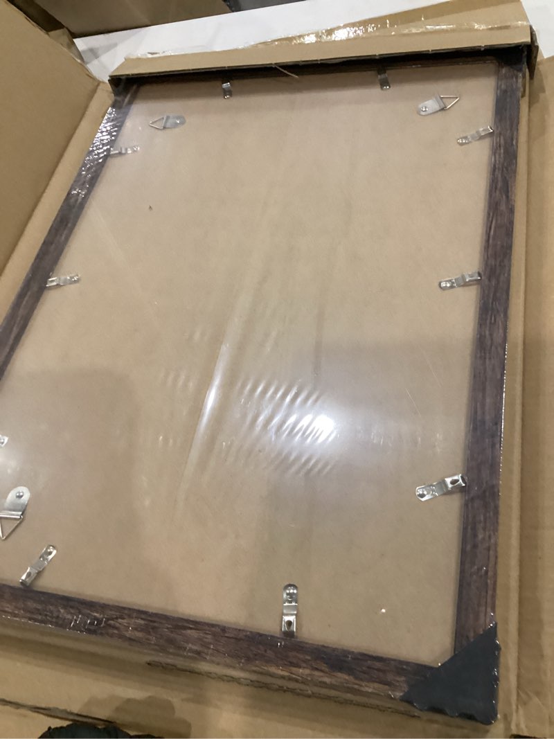 Condition photo showing New/Like New for 14x20 picture frame set of 2, rustic brown wood style - display 14 x 20 picture without mat or 12x18 picture with mat, wall mounting horizontal and vertical rustic brown 14x20 in
