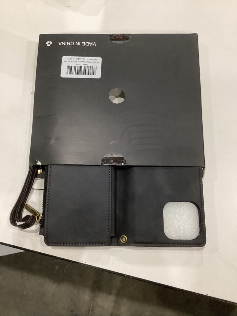 Condition photo showing As Is for for iPhone 16 Pro Max Case Wallet with RFID Blocking 2-Zipper Pockets & 8-Credit Card Holder Slots & Wrist Strap | Vintage Soft PU Leather Magnetic Snap Flip Protective Phone Cover, Black iPhone 16 Pro Max (6.9") Black