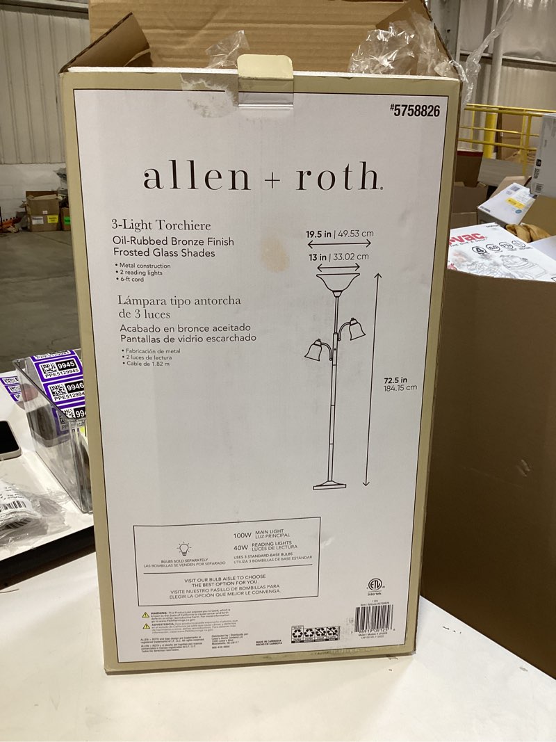 Condition photo showing As Is for allen + roth  72.5-in oil rubbed bronze multi-head floor lamp