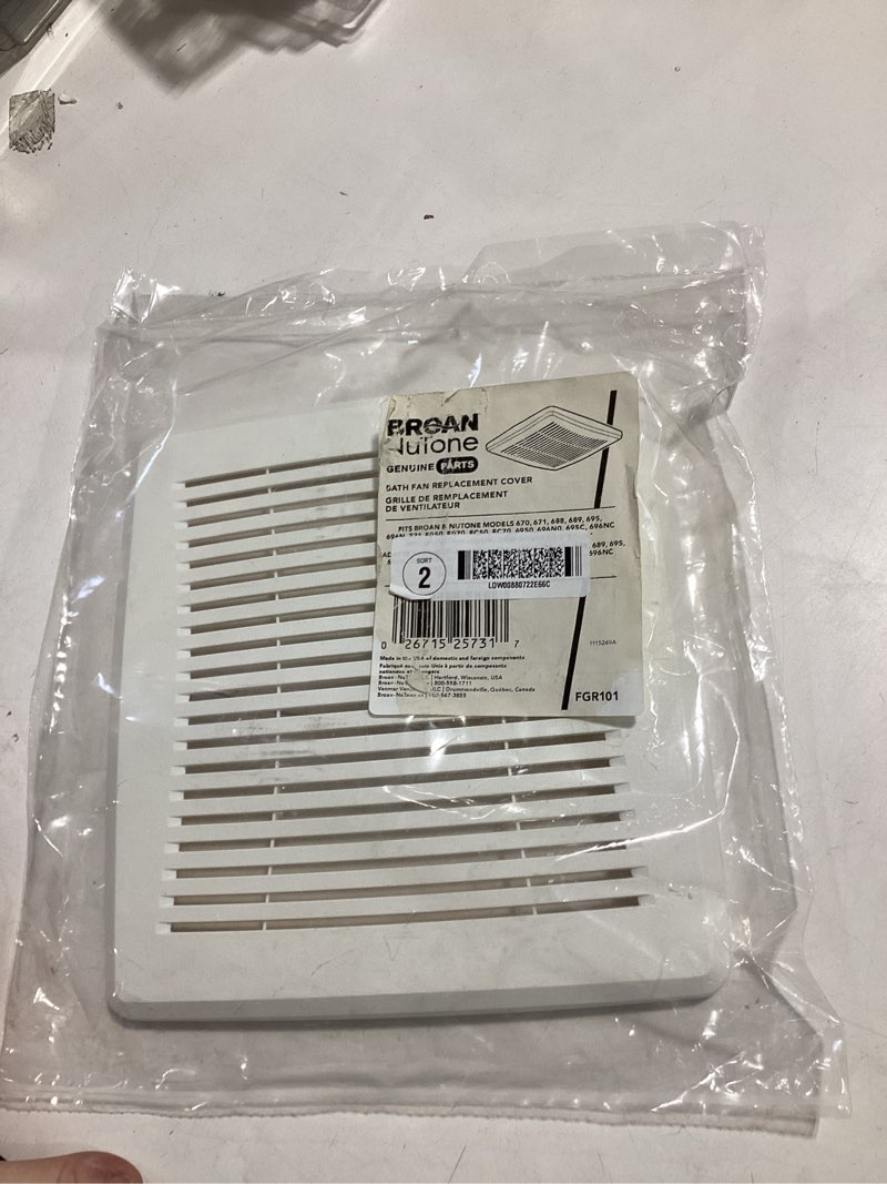 Condition photo showing item condition for broan-nutone fgr101 replacement square bathroom ventilation exhaust fan grille cover, white 9-1/4 in. w. x 9-3/4 in. l. fgr101