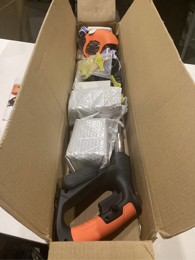 Condition photo showing Good Condition for weed wacker, 21v electric cordless weed eater brush cutter with 3 types blades, 3.9 lbs, adjustable cutting angle & height edger lawn tool for garden and yard orange