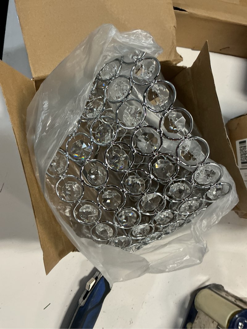 Condition photo showing New/Like New for boao crystal lamp shade ceiling light shade chandelier lampshade fitting for living room bedroom bathroom wedding centerpiece event party, warm white, bulb not included(7 x 7 x 4.3 inch,silver)