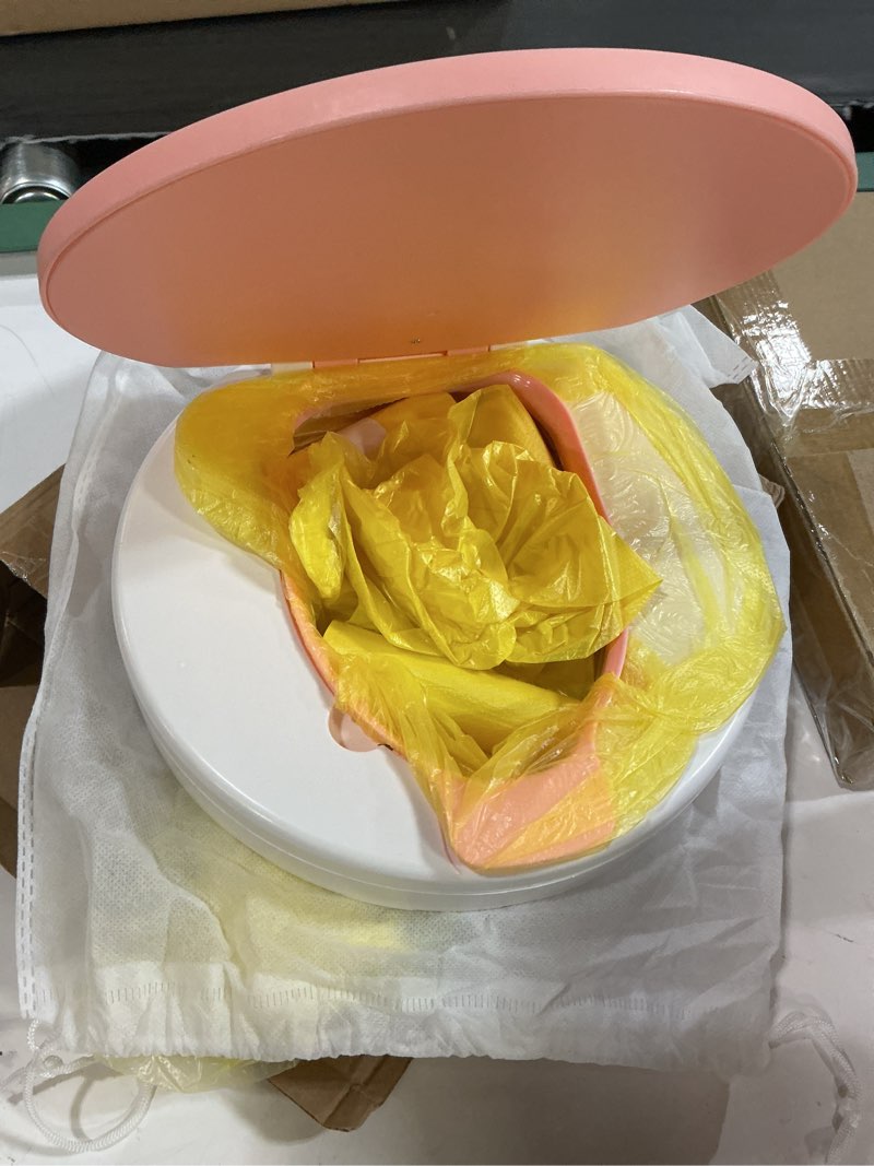 Condition photo showing As Is for portable, foldable potty seat for toddler, training toilet seat emergency toilet for car, camping, outdoor, indoor (pink, small) pink small