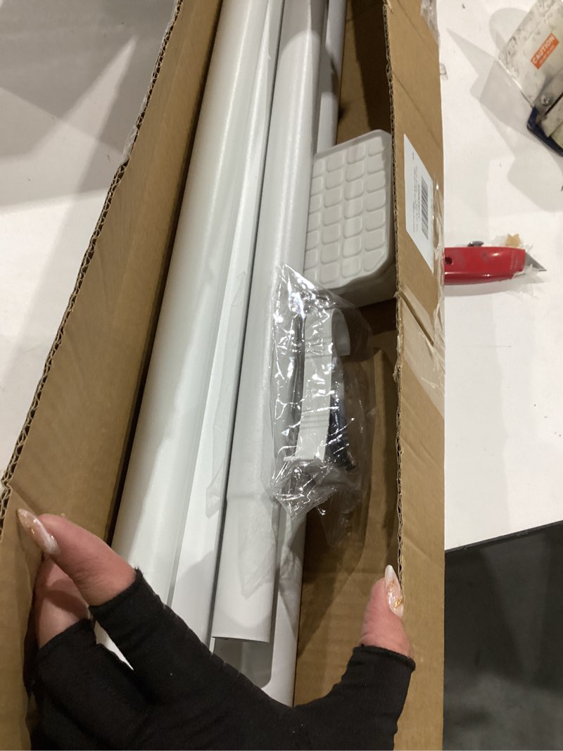 Condition photo showing As Is for tension curtain rod 41-185 in (4-15ft), extra long tension rod no drilling for patio windows, white shower curtain rod for room divider,one-click telescopic rod, outdoor curtain rods never rust white 41-185in-1pcs