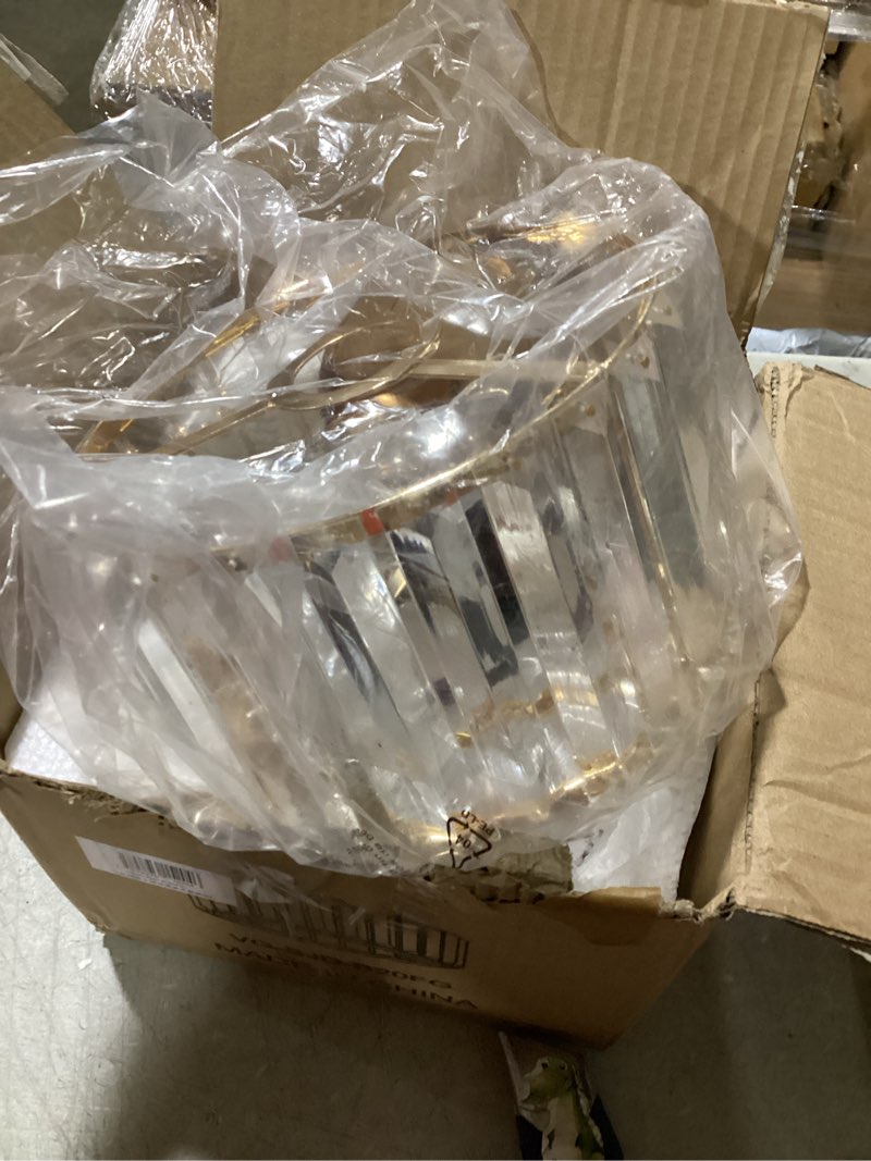 Condition photo showing As Is for elegant gold crystal chandelier - modern semi flush mount ceiling light fixtures for hallway, kitchen, bedroom, living room, and more