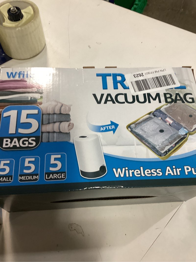 Condition photo showing New/Like New for 15 Packs Vacuum Bags for Travel with Rechargeable Pump, 3 Sizes Vacuum Seal Bags for Clothing, Compression Vacuum Travel Bags for Luggage, Vacuum Packing Bags for Closet Organization