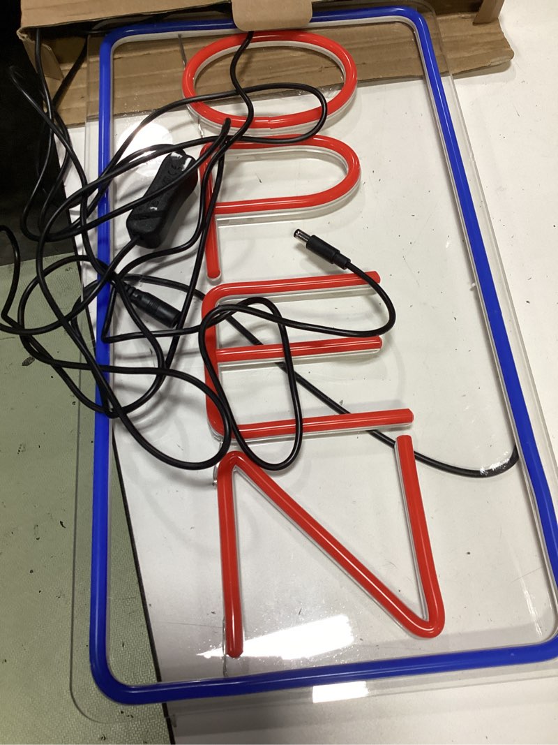Condition photo showing Good Condition for 16.5" x 9" led neon open signs for business 12v/2a ultra bright led neon open signs plug in electric light up open sign with on/off switch for bar salon coffee stores club hotel (vertical) blue/red-vertical 16.5x9 inch with ac adapter
