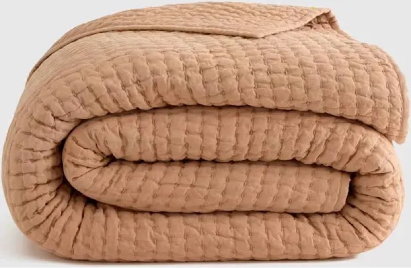 European Linen Cotton Stitch Quilt, Queen, Terracotta