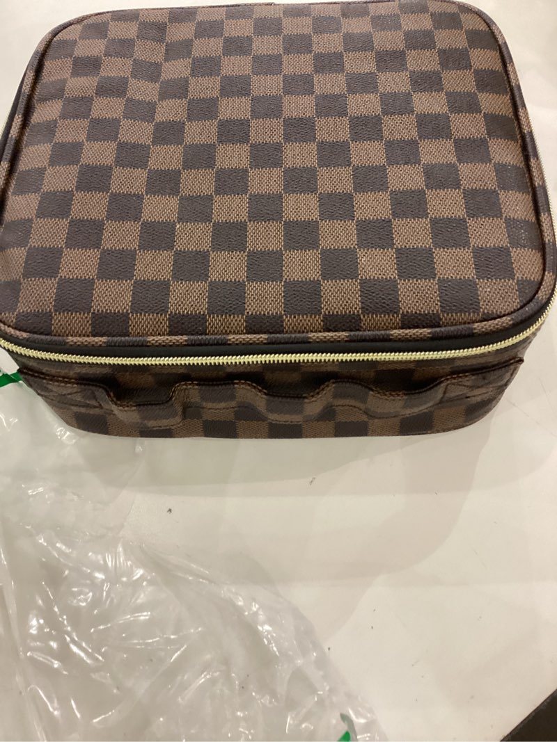 Butofinus Checkered Makeup Bag, Portable Leather Cosmetic Bag, 1 Pcs Waterproof Travel Toiletry Bag 