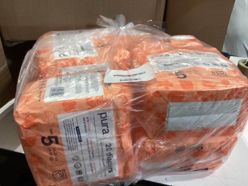Condition photo showing Good Condition for pura size 5 eco-friendly diapers (24-35 lbs) totally chlorine free (tcf), hypoallergenic, soft organic cotton, sustainable, up to 12 hours leak protection, allergy uk, 6 packs of 20 (120 diapers) size 5 60 count original design