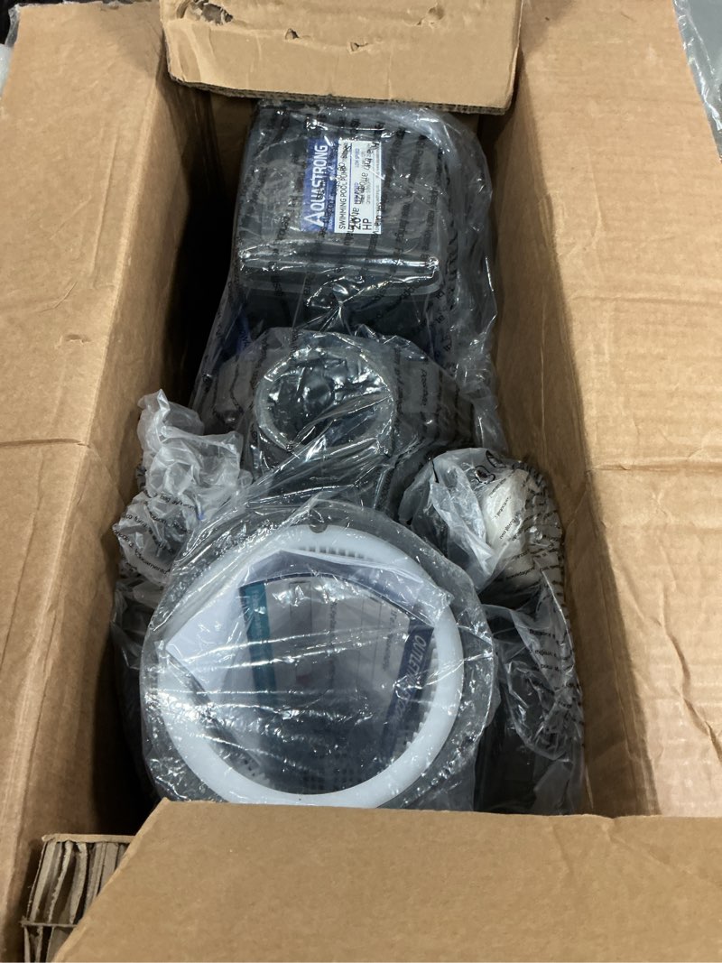 Condition photo showing As Is for aquastrong in/above ground pool pump, high flow (dual speed, 2hp, 5186 gph, 115v) dual speed+115v 2hp