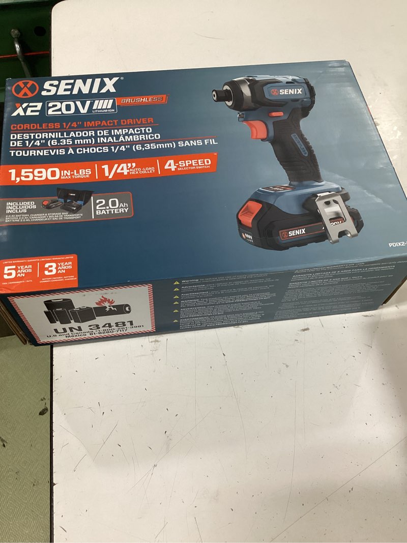 Condition photo showing New/Like New for senix x2 20-volt 1/4-in brushless cordless impact driver (1-battery included, charger included and soft bag included)