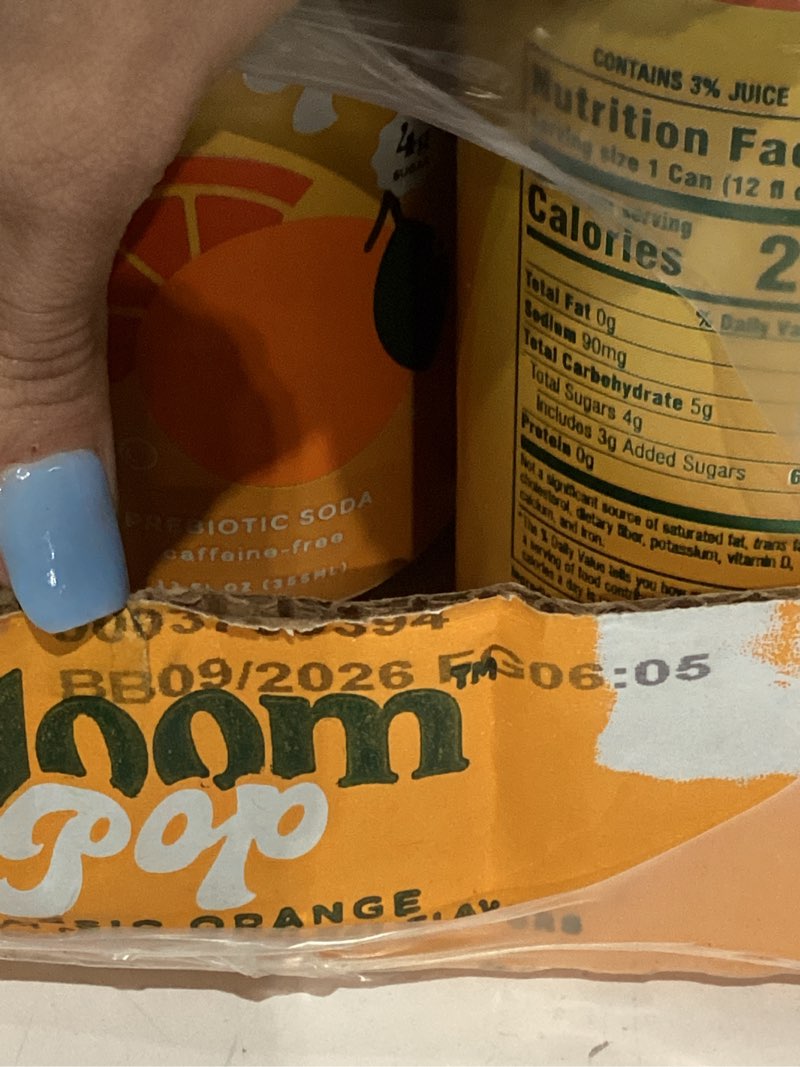 Condition photo showing As Is for Bloom Pop Prebiotic Soda 12 Pack, Classic Orange Flavor, 12oz Cans | Prebiotic Soda for Gut Health, Low Calorie Soda, No Caffeine, Healthy Soft Drink Alternative