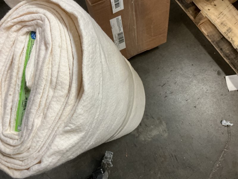 Condition photo showing As Is for pellon natural cotton batting, off-white 96" x 9 yards by the bolt