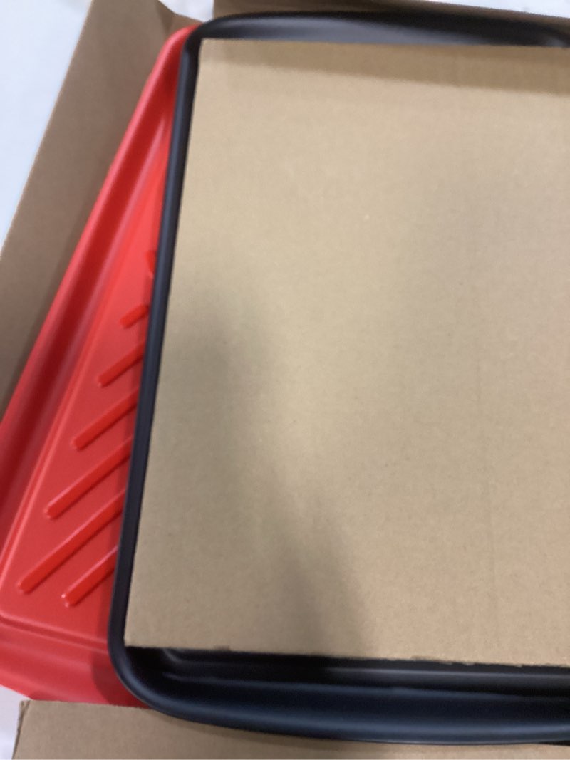 Condition photo showing Good Condition for cuisinart grilling prep & serve trays, 17x10.5 inch bbq tray safe for food handling, 2 dishwasher safe nesting trays black & red, perfect grilling accessories for cooked & raw meat, fits 6 burgers medium - 17" x 10.5"