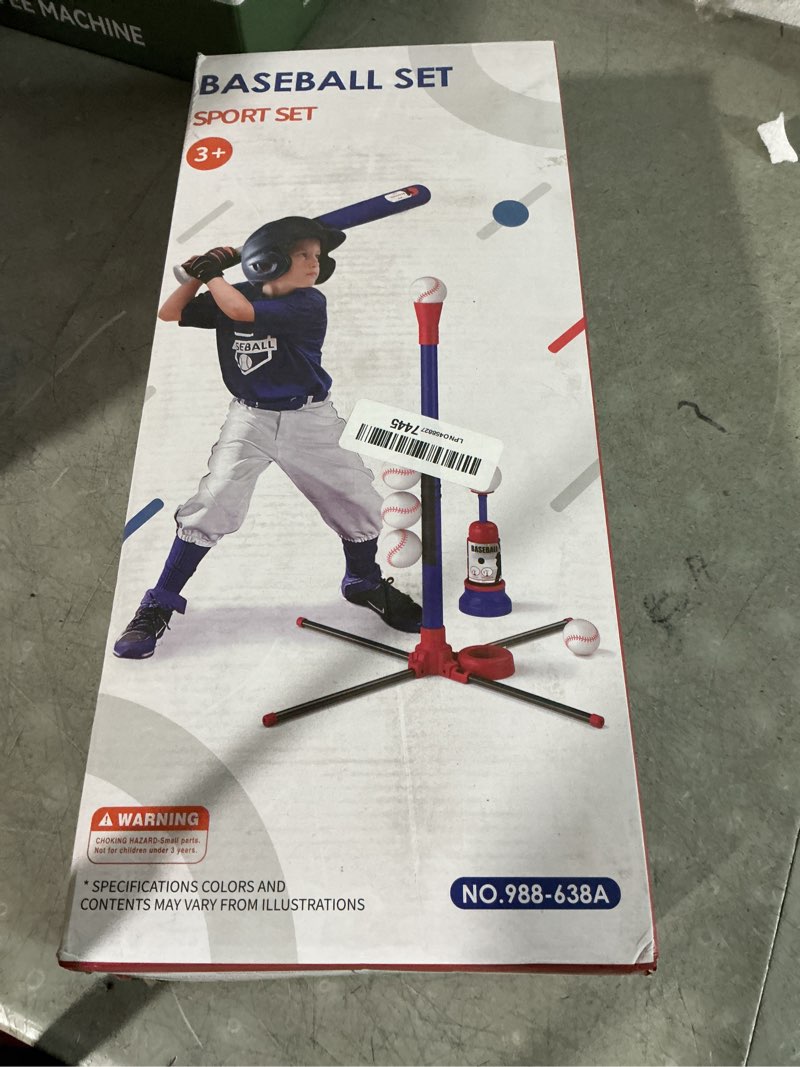 Condition photo showing New/Like New for hyes 3-in-1 baseball set for kids 3-5 - tee ball stand, hanging tee, ball launcher and 6 softballs - adjustable height, indoor/outdoor sport gifts for boys girls, blue 3in1-blue