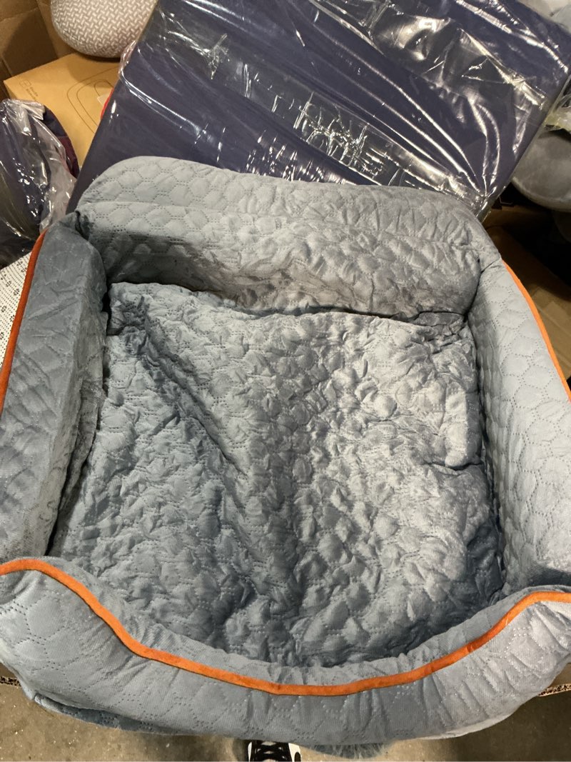 Condition photo showing As Is for dog car seat - memory foam dog booster seat for small dogs up to 25lbs-elevated pet car seat with storage pockets and dog seat belt-soft pet travel bed for front & back seats-removable washable-grey