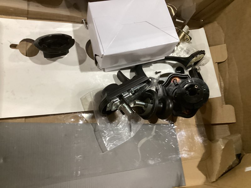 Condition photo showing As Is for kwikset montara front door lock handle and deadbolt set, entry handleset exterior with interior door knob, venetian bronze, pick resistant smartkey rekey deadbolt security