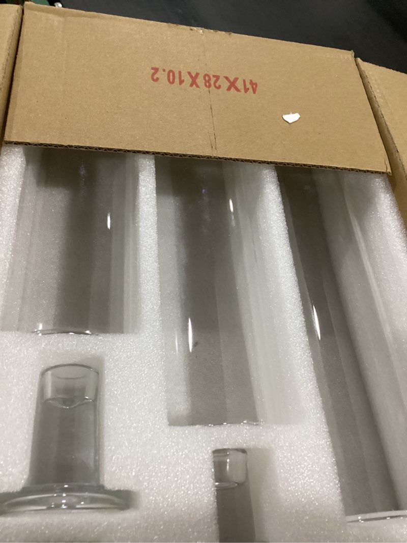 Condition photo showing Good Condition for Glasseam Hurricane Taper Candle Holders: Set of 3 Glass Candlestick Holders with Clear Tall Cylinder Candle Sleeves for Centerpiece Table Outdoor Wedding Home Decor 9.84''/11.84''/13.78''