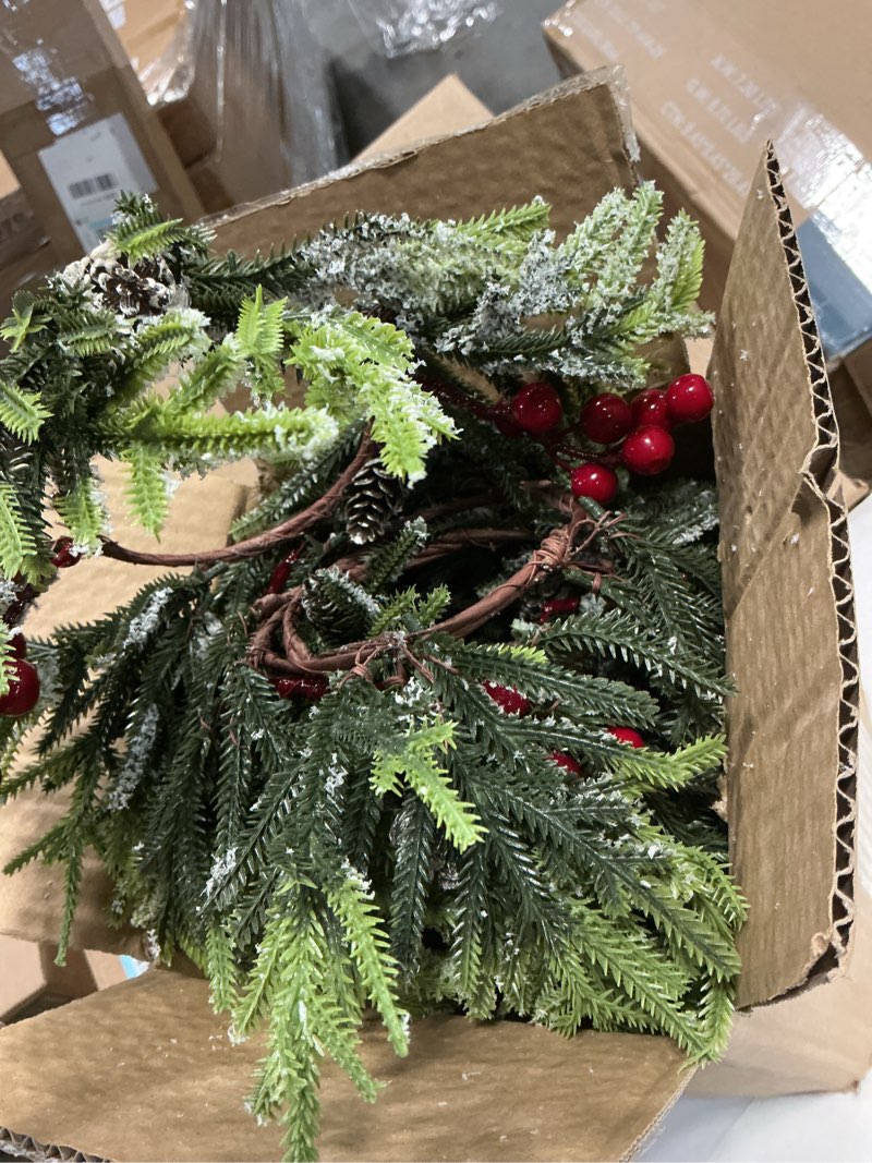 Condition photo showing Good Condition for Similar 20'' Christmas Wreath for Front Door with Norfolk Pine Jingle Bells Pine Cones and Red Berry Natural Bamboo Base Indoor Outdoor Cabinet Window Farmhouse Wall Porch Fireplace Wreath Decoration 1 Christmas