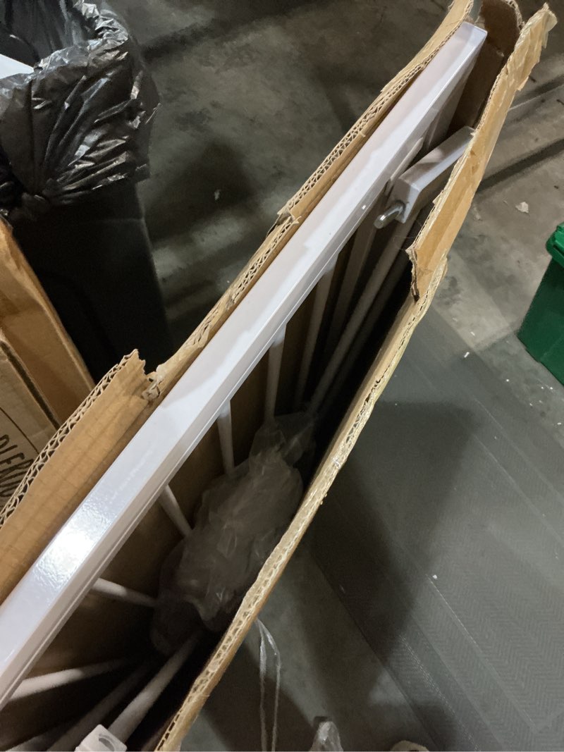 Condition photo showing As Is for comomy 29.5-43.3" baby gate extra wide for stairs doorways, auto close dog gates for the house, pet gates with walk through door, sturdymetal pressure mounted safety child gate, white white 30"tall 43.3"wide