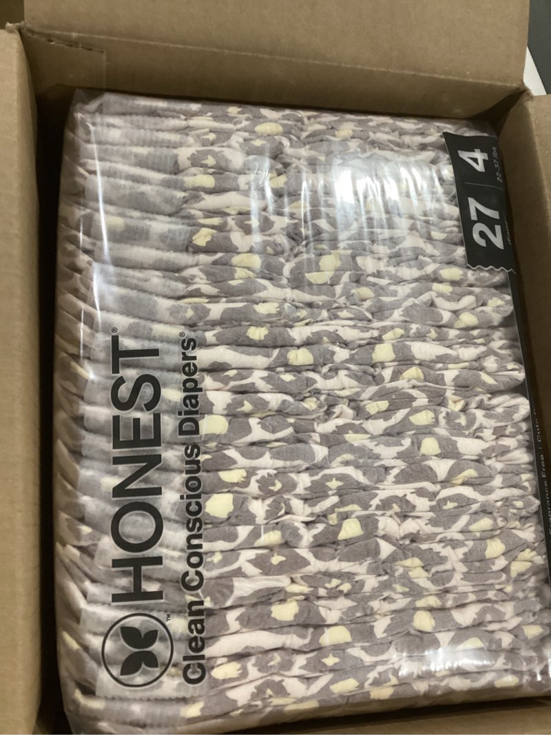Condition photo showing item condition for The Honest Company Clean Conscious Diapers for Delicate Skin | Up to 100% Leakproof | Hypoallergenic, Fragrance Free | Girl Prints | Club Box, Size 4 (22-37 lbs), 54 Count (Prints May Vary) Size 4 (54 Count) Wild Thang + All the Alpacas