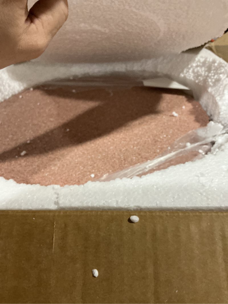 Condition photo showing As Is for jonathan y louisa 19" fluted outdoor accent table, all-weather pink terrazzo pedestal garden stool, small round side table for patio, porch, and living room tbl1102c pink terrazzo finish