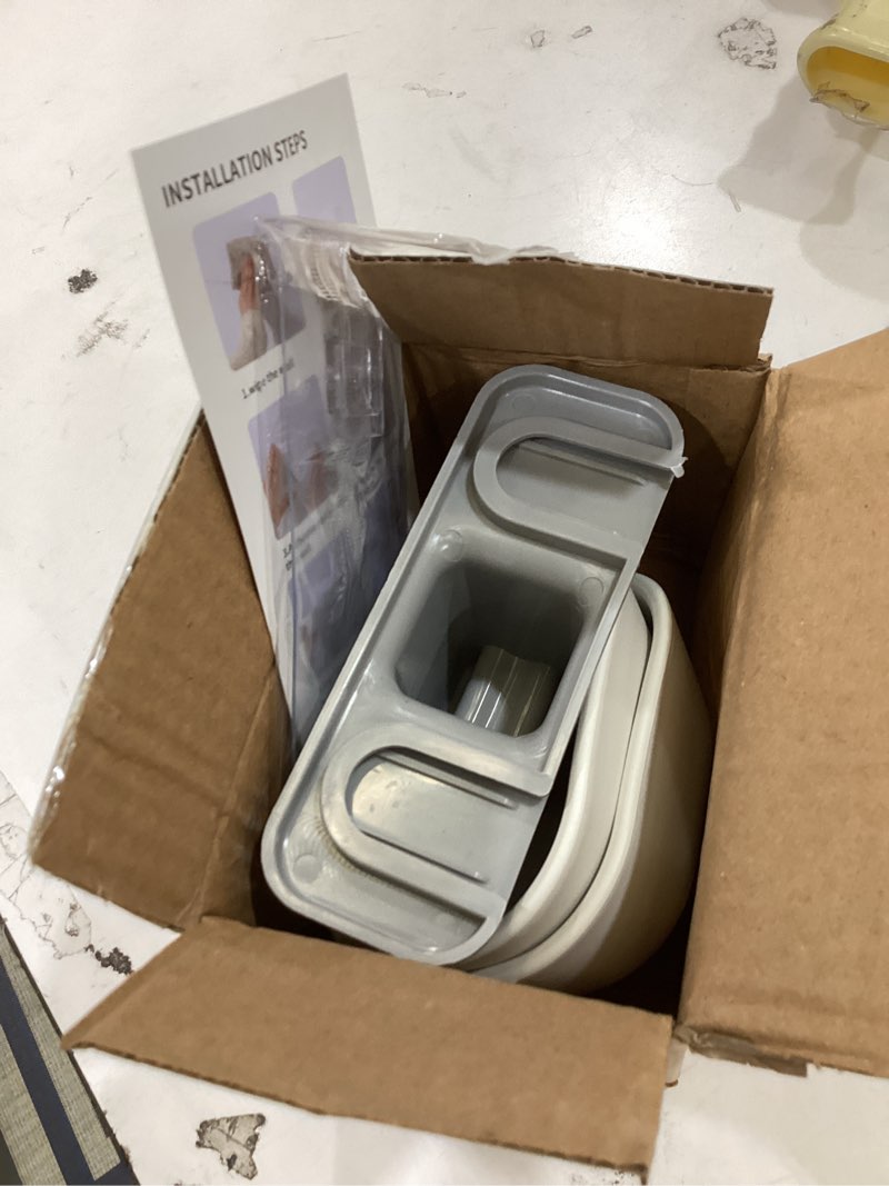 Condition photo showing As Is for dog proof cat bowls, wall mounted cat food and water double bowls set, elevated pet dish feeding station, white