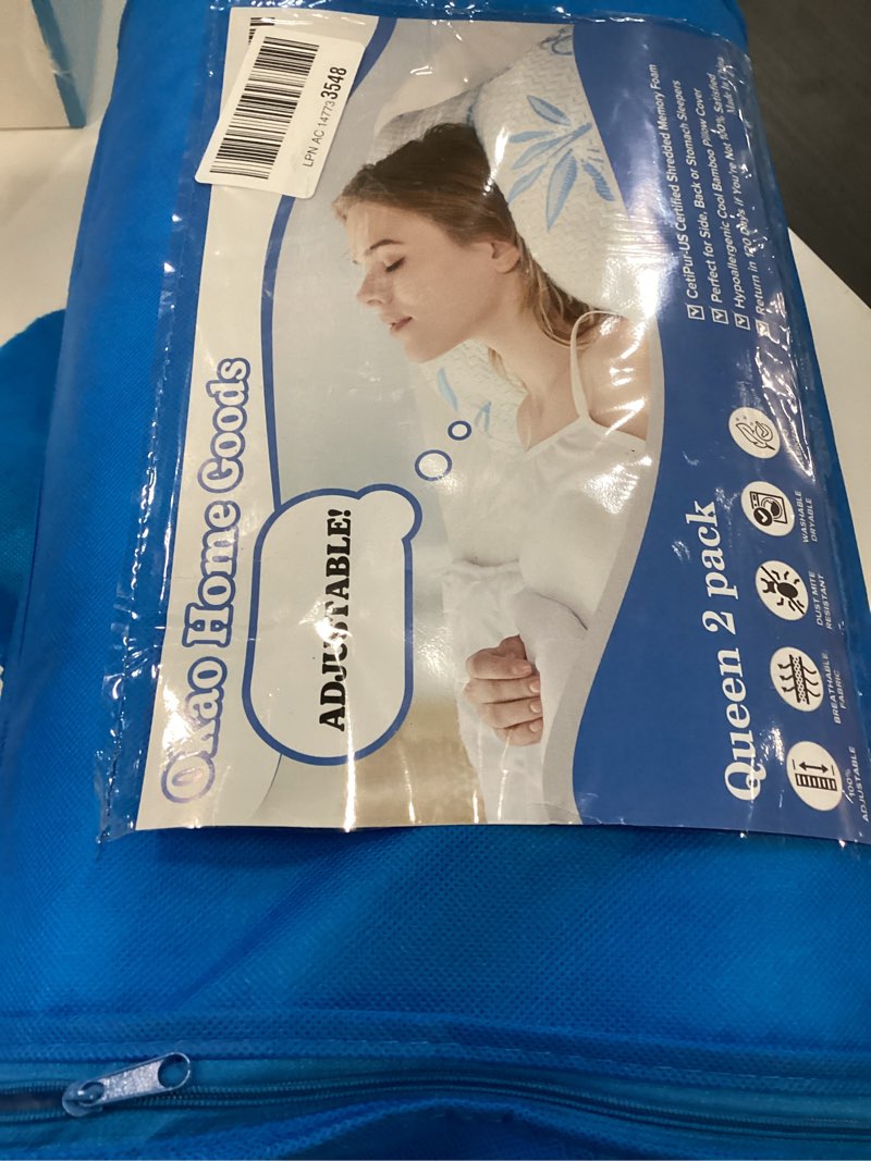 Condition photo showing New/Like New for queen size 2 pack rayon made from bamboo pillows for sleeping, cooling shredded memory foam adjustable bed pillow with, removable/washable cover (queen 2 pack) queen (pack of 2)