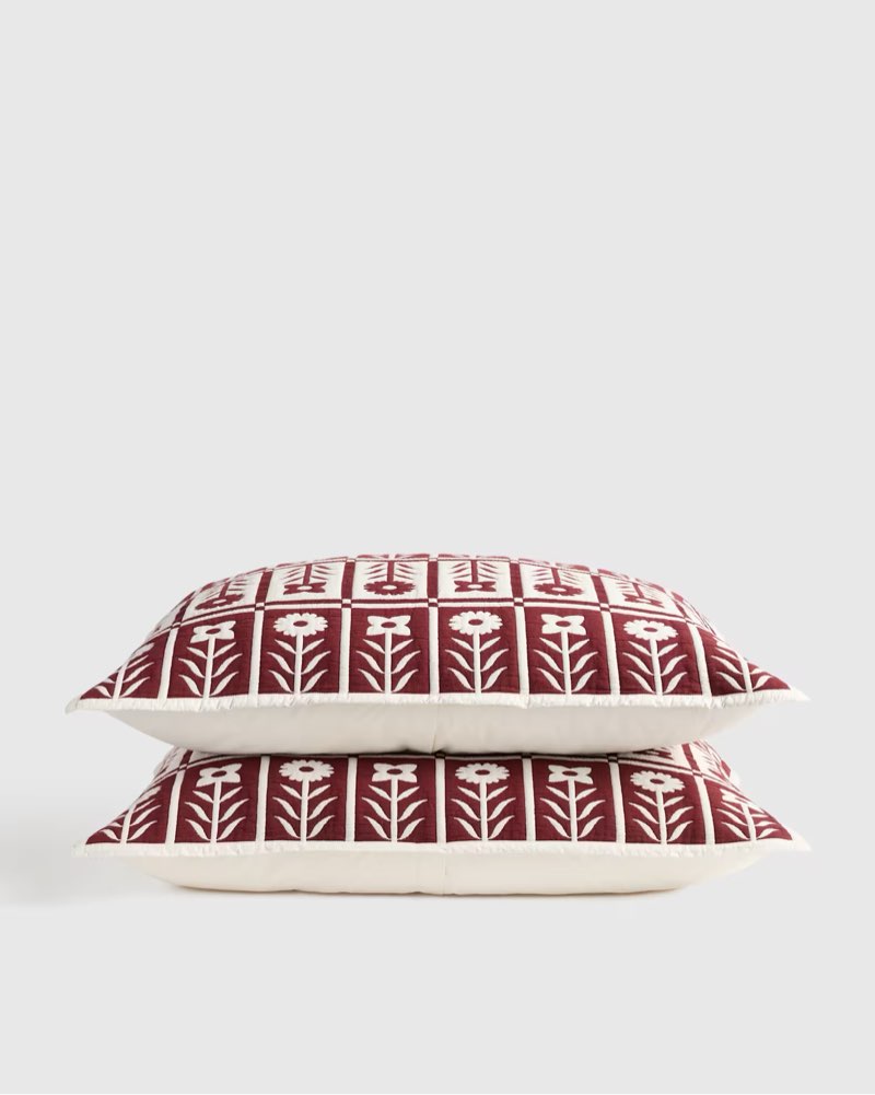 organic cotton jacquard floral sham set color: burgundy size: standard